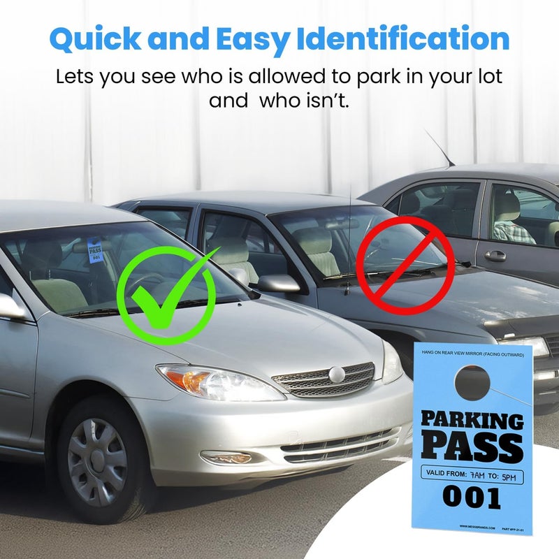 MESS Parking Permit Hang Tag, 001-500 Numbered, 3x5 Blue, Temporary Car Tags for Rear View Mirror or Windshield, Parking Pass Hangtags - Image 4